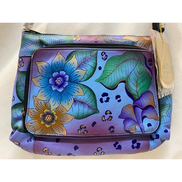 NWT ANUSHCHKA GENUINE LEATHER Hand Painted Tropical Abstract Hand Shoulder Bag - Picture 1 of 16